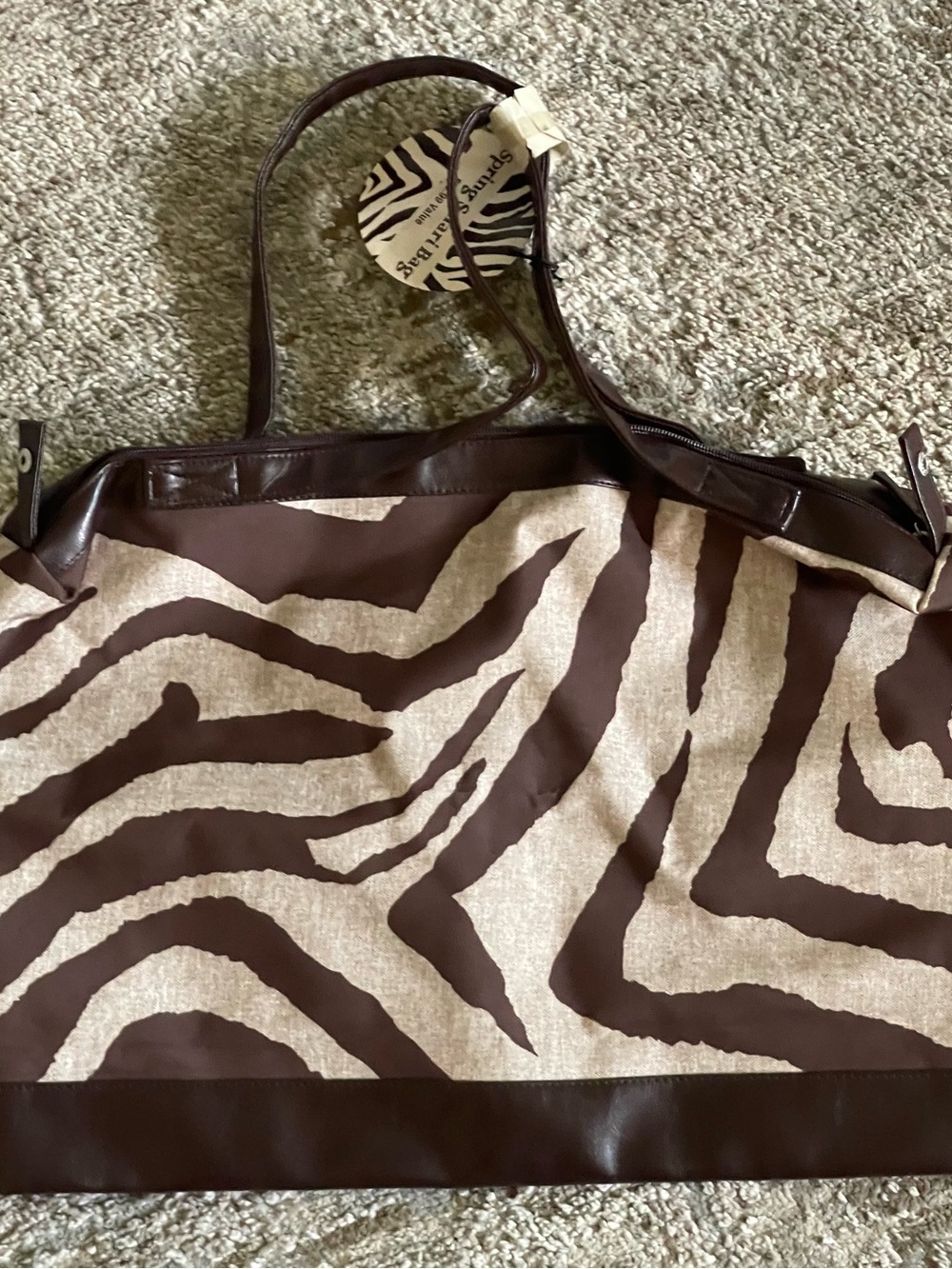 Zebra-Print Brown Canvas Tote Bag